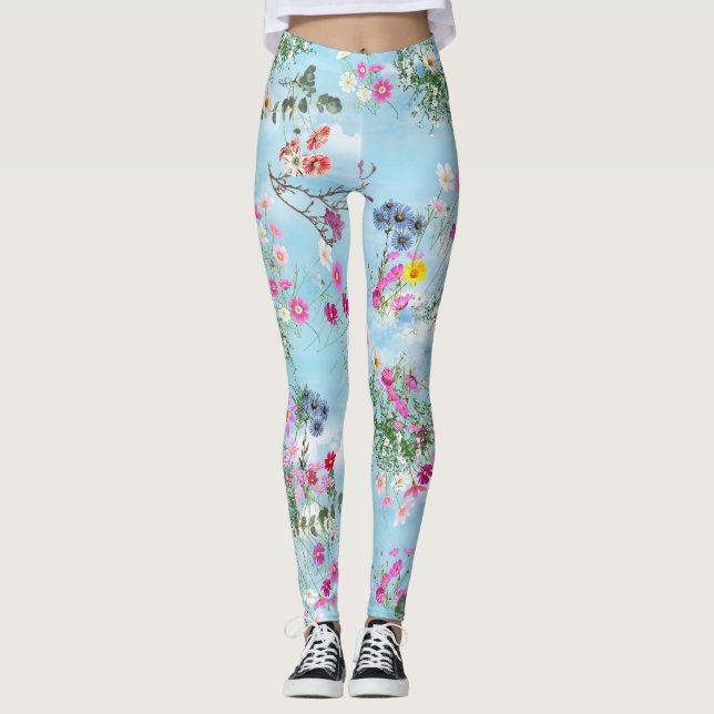 Legging Flores selvagens contra o céu azul (Frente)