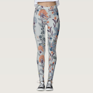 Legging Flores selvagens em padrão botânico azul.