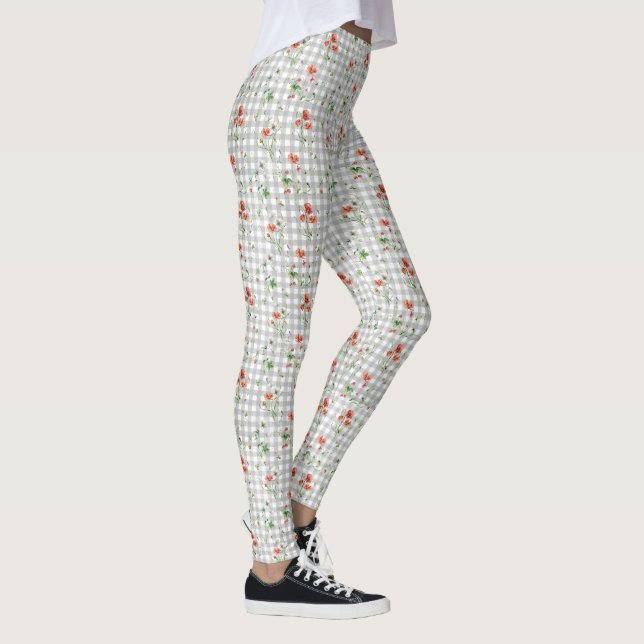 Legging Flores Selvagens Em Prata Gingham (Direita)