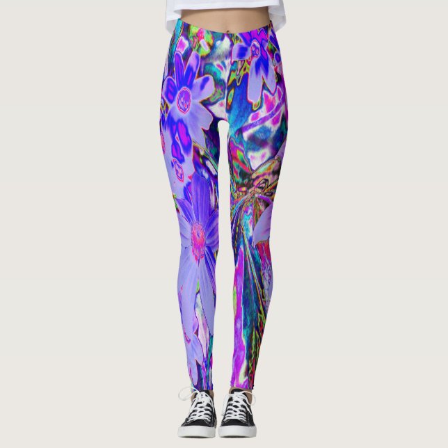 Legging Flores selvagens roxas e magenta coloridas (Frente)