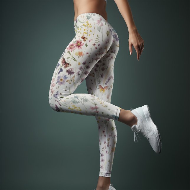Legging Flores selvagens Yoga Whimsical Watercolor (Criador carregado)