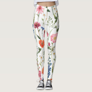 Legging Flores silvestres de verão, padrão sem costura de