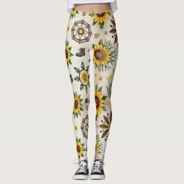 Legging Flores Silvestres E Padrão Contínuo Natural
