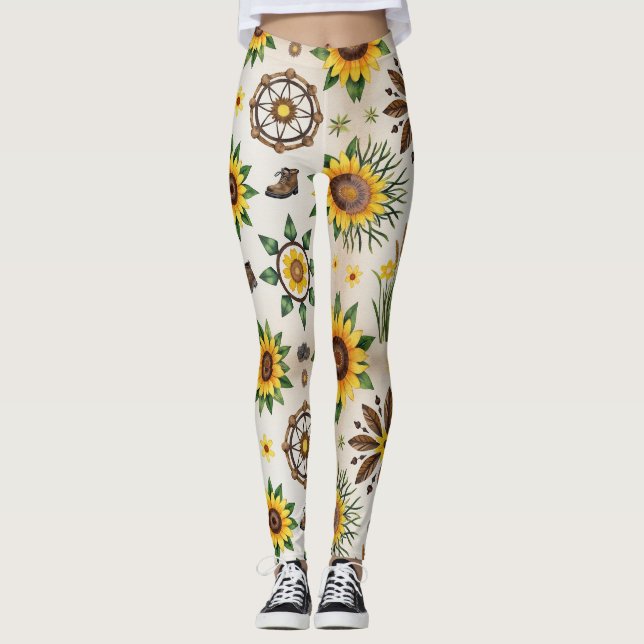 Legging Flores Silvestres E Padrão Contínuo Natural (Frente)