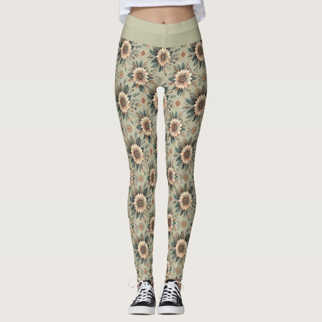 Legging Flores sobre Salvia (Frente)