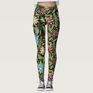 Legging Flores tiradas mão