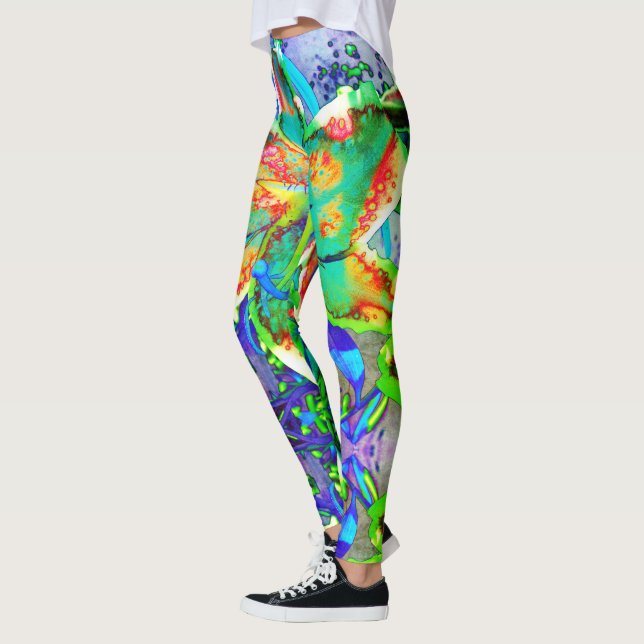 Legging Flores tropicais abstratas de lírio kiwi retrô ele (Esquerda)