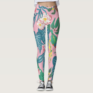 Legging Flores tropicais abstrato, padrão de pintura de gu