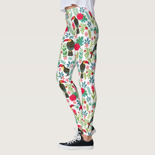 Legging Flores tropicais coloridas de tucanos (Esquerda)