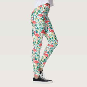 Legging Flores tropicais coloridas flamingos
