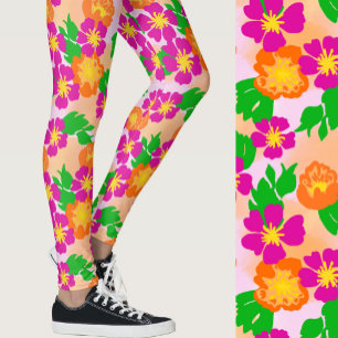 Legging Flores Tropicais Cor-de-Rosa e Laranja com Estampa