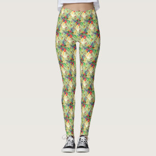 Legging Flores Tropicais de papagaio da Selva de Verão flo
