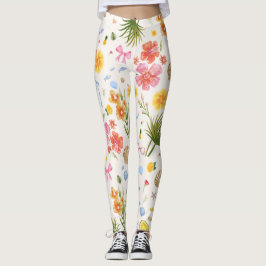 Legging Flores Tropicais Desenhadas À Mão E Capilhos De Ma