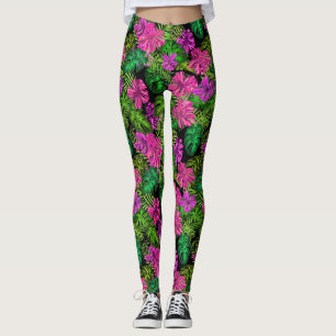 Legging Flores tropicais e plantas a preto