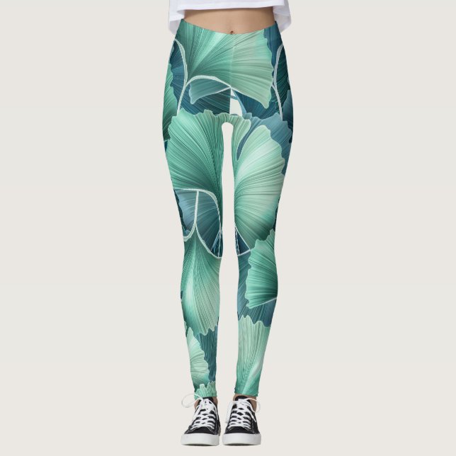 Legging Flores tropicais, folhas, fundo contínuo (Frente)