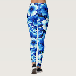 Legging Flores tropicais havaianas Hibiscus Cobalt Blue