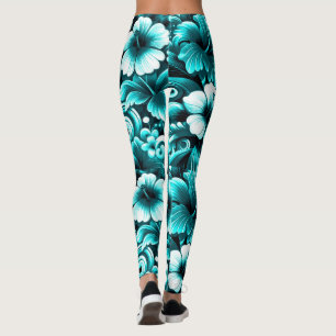 Legging Flores tropicais havaianas Hibiscus Teal Blue Gree
