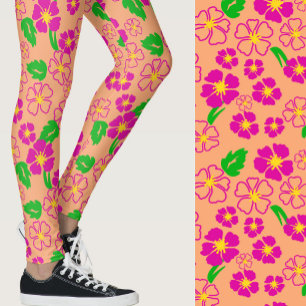 Legging Flores Tropicais Laranja e Rosa com Estampa