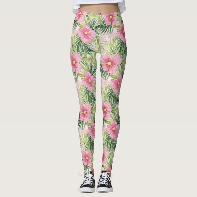 Legging Flores Tropicais Rosa (Frente)