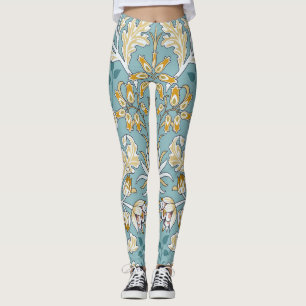 Legging Flores venenosas, folhagem azul clara sem costura