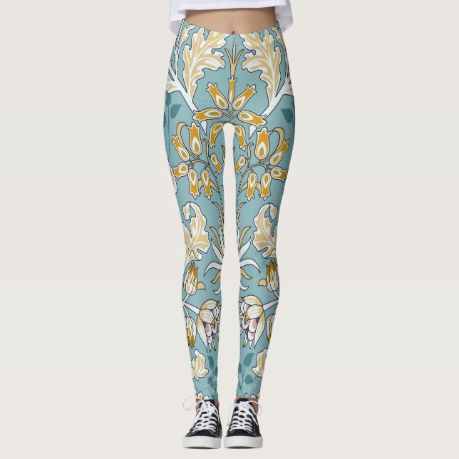Legging Flores venenosas, folhagem azul clara sem costura (Frente)