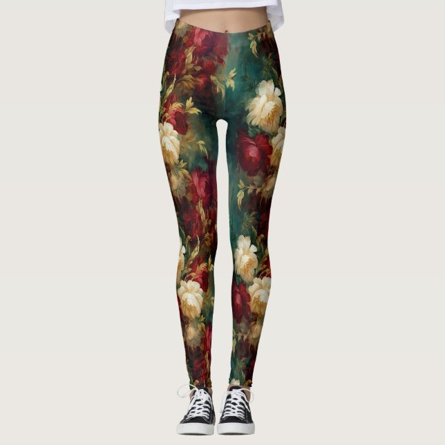 Legging Flores Verdes Brancas Vermelhas (Frente)