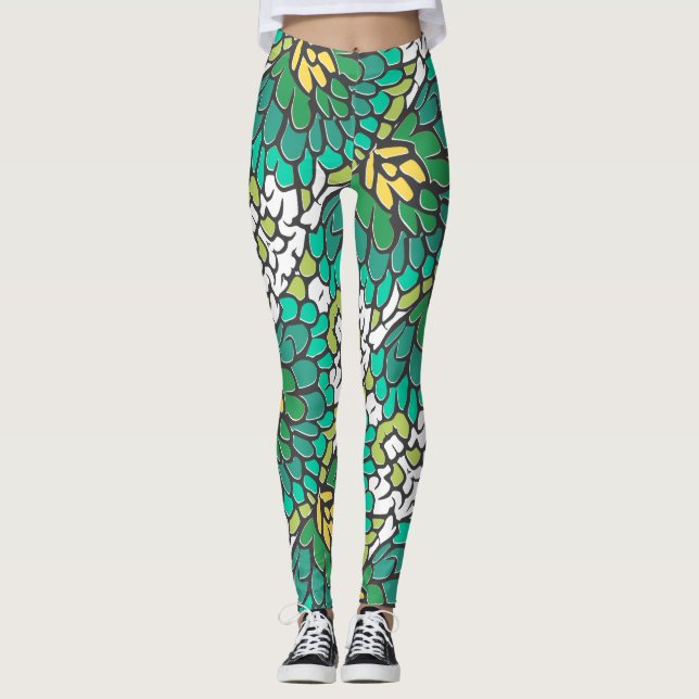 Legging Flores verdes e amarelas (Frente)