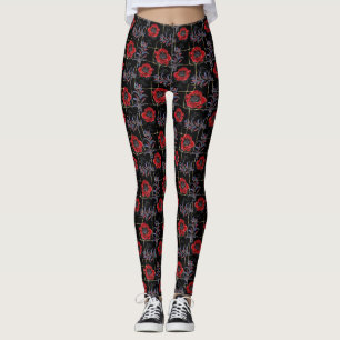 Legging Flores vermelhas em preto.