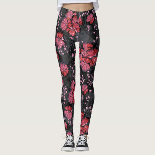 Legging Flores vermelhas em uma cinza preta.