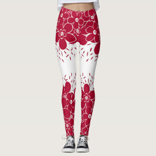 Legging Flores vermelhas margaridas sobre fundo branco