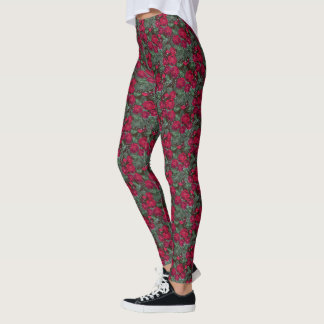 Legging Flores vermelhas, padrão floral aquarela.