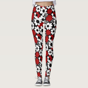 Legging Flores Vermelhas, Pretas e Brancas
