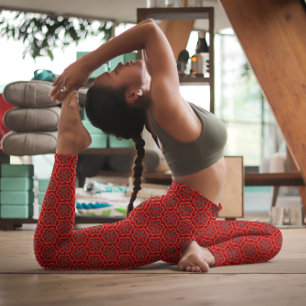 Legging Flores Vermelhos Padrões Elegantes Negros Hipoteca