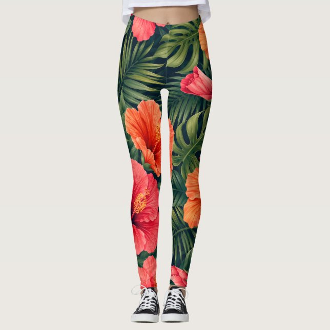 Legging Flores Vibrantes de Hibisco Tropical (Frente)