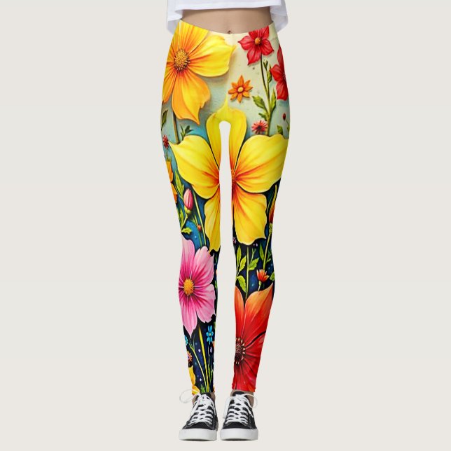Legging Flores Vibrantes: Jardim de Alegria Arte (Frente)