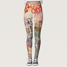 Legging Flores Vintage Hula Coloridas Havaianas Tropicais