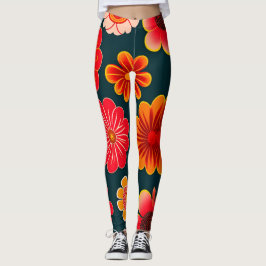 Legging Flores Vintage Padrão Floral Preto Vermelho