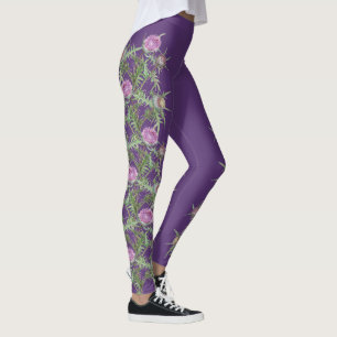 Legging Flores violetas e listras roxas