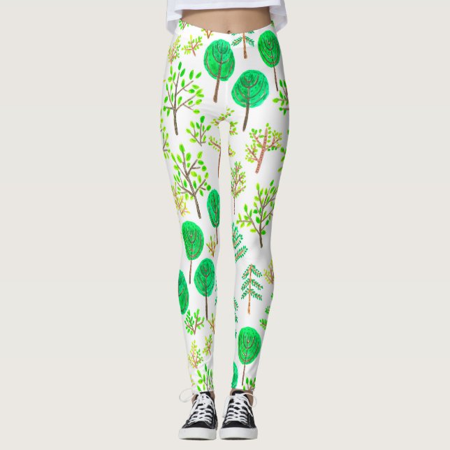 Legging Floresta aquarela no estilo de rabisco (Frente)