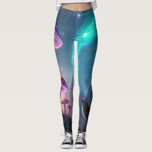 Legging Floresta de Cogumelos Brilhantes Raposa Arte Fanta