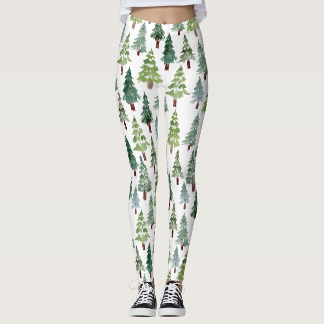Legging  Floresta de inverno com pinheiro Russo de Aquarel (Frente)