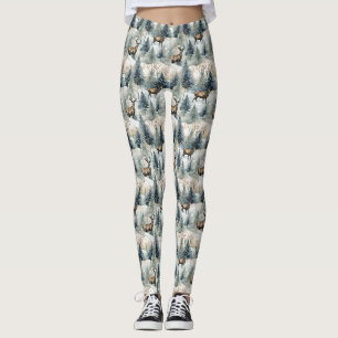 Legging Floresta de Veado em Aquarela de Inverno (1)