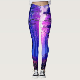 Legging Floresta do Crepúsculo Roxo: Arte Surrealista