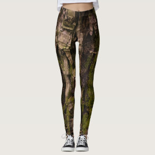 Legging Floresta Rústica Verde Musgoso Tronco de Árvore