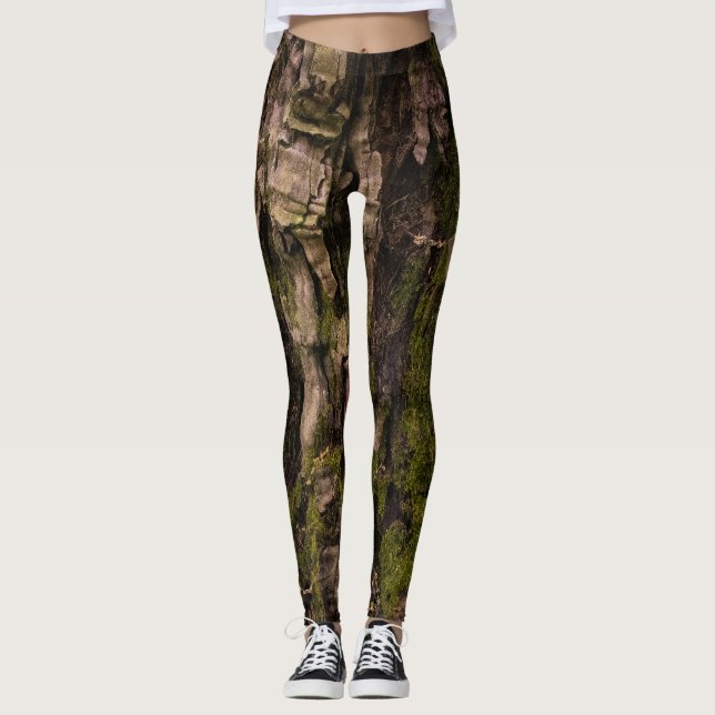 Legging Floresta Rústica Verde Musgoso Tronco de Árvore (Frente)