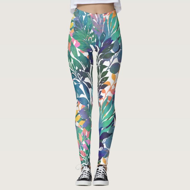 Legging Floresta Selvagem Tropical Aquarela Verde (Frente)