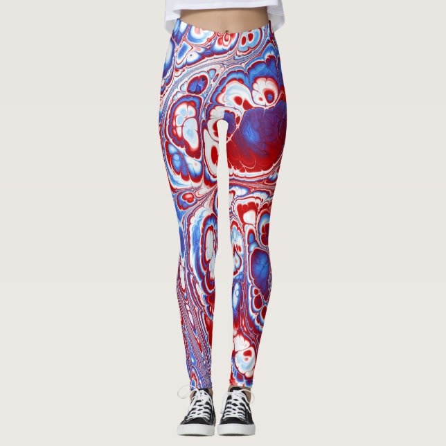 Legging Fluxo Abstrato de Mármore Patriótico (Frente)
