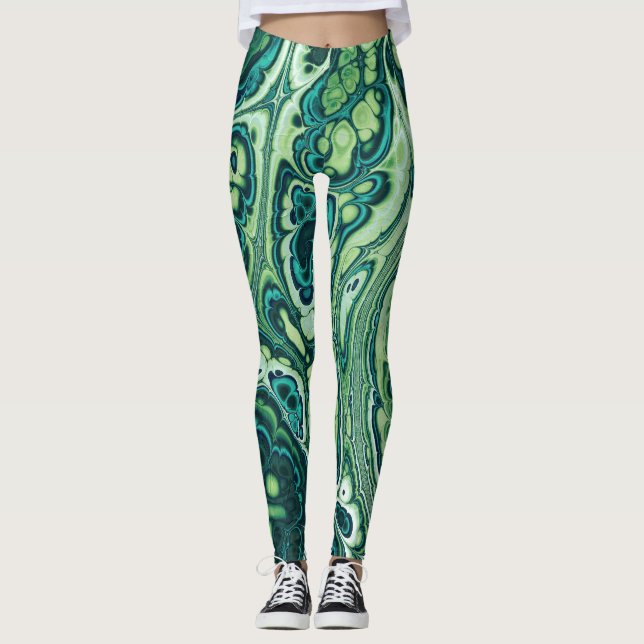 Legging Fluxo de Mármore Verde Esmeralda (Frente)