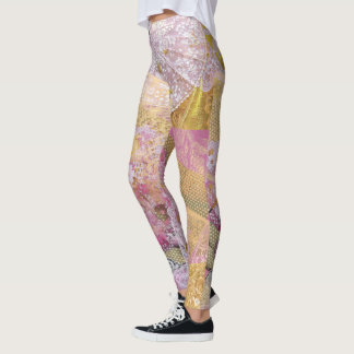 Legging Fluxo Dourado de seda cor-de-rosa de Koi