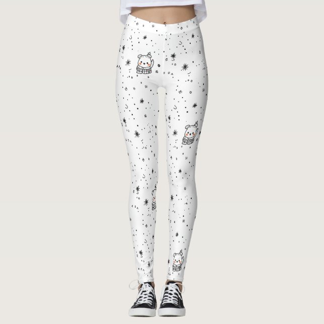Legging Fofa Floco de Neve de Urso Polar de Inverno (Frente)